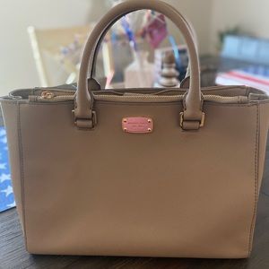 Kellen Medium Adj Strap Dark Taupe Leather Satchel with matching wallet.